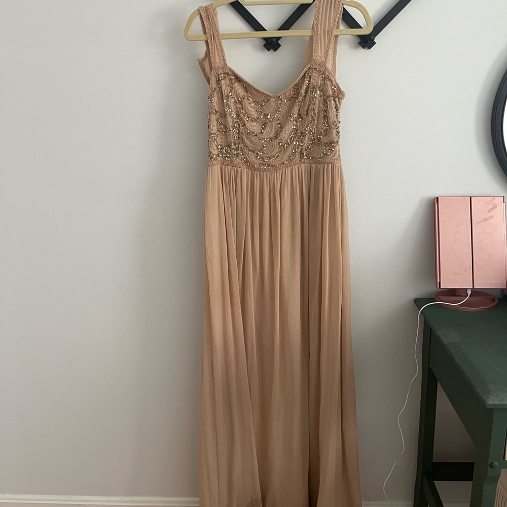 Adrianna Papell champagne beaded gown bridesmaid